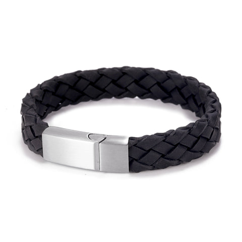 Braided black leather bracelet