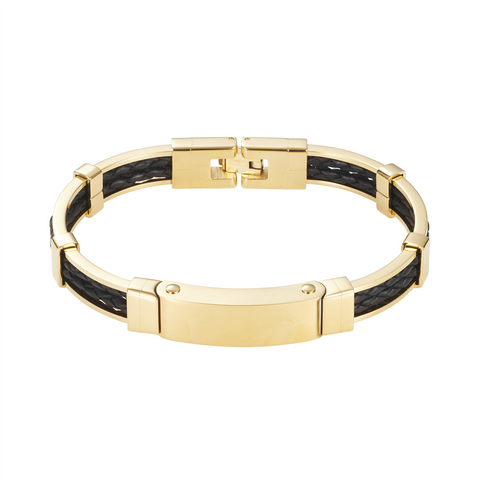 Gold plated black leather bracelet