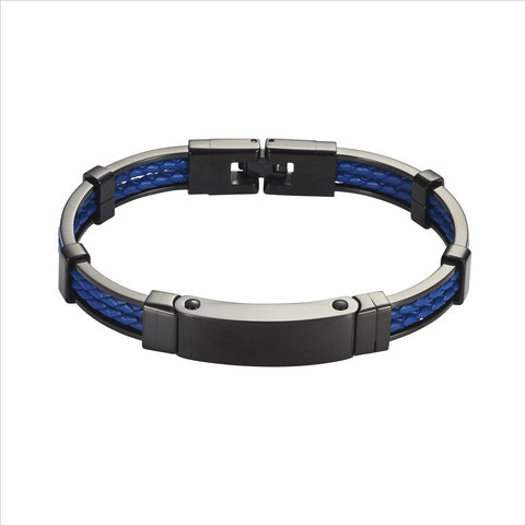 Stainless steel and blue leather bracelet