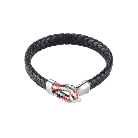 Stainless steel and leather bracelet