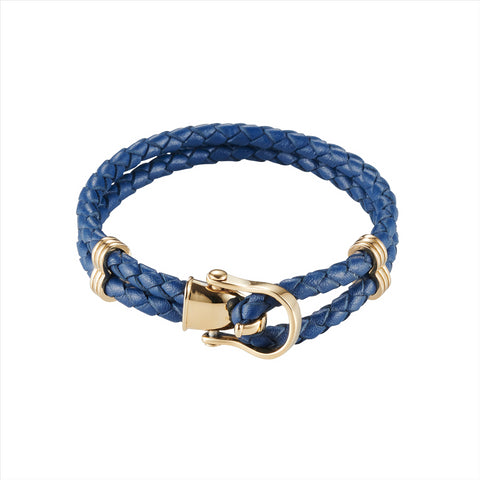 Gold plated blue leather bracelet