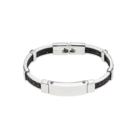 Stainless steel and leather bracelet