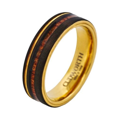 Tungsten and wood inlay ring