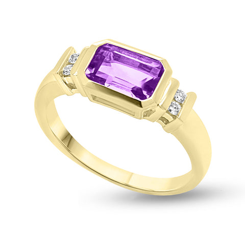 9ct Yellow Gold Ring with 0.89cts Amethyst and a Total Diamond Weight of 0.05cts