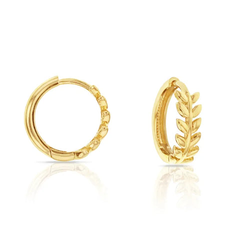 9ct Gold Vine Leaf Style Huggie Earrings