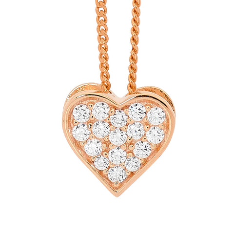Sterling Silver Rose Gold Plated Flat Heart Pendant