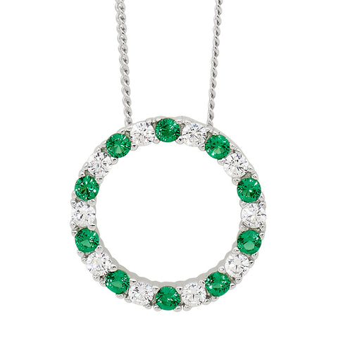 Sterling Silver Pendant with White & Green Cubic Zirconias