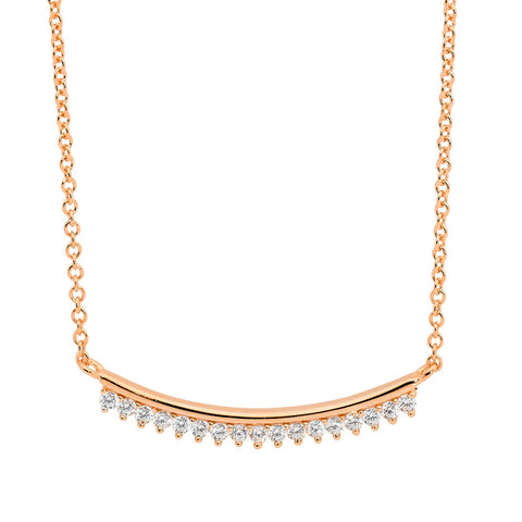Sterling Silver Rose Gold Plated Curved Bar Necklace