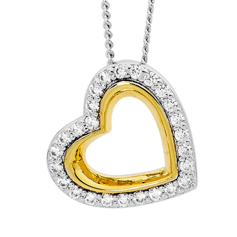 Sterling Silver Gold Plated Cubic Zirconia Open Heart on Angle