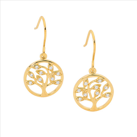 Sterling Silver Gold Plated Tree of Life Drop Earrings