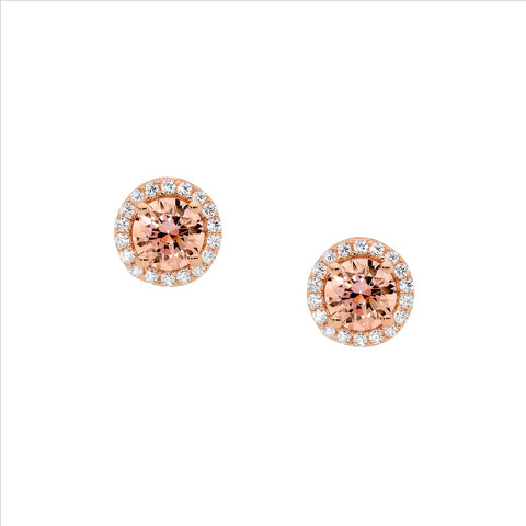 Sterling Silver Rose Gold Plated Pastel Pink Cubic Zirconia Studs
