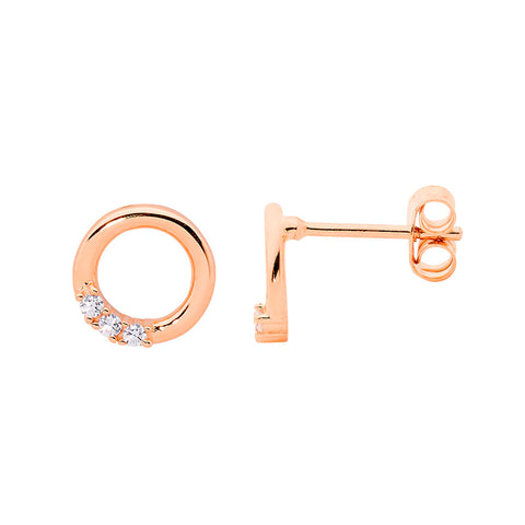 Sterling Silver Rose Gold Plated Open Circle Studs