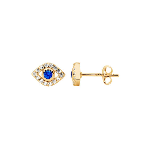 Sterling Silver Gold Plated Evil Eye Studs