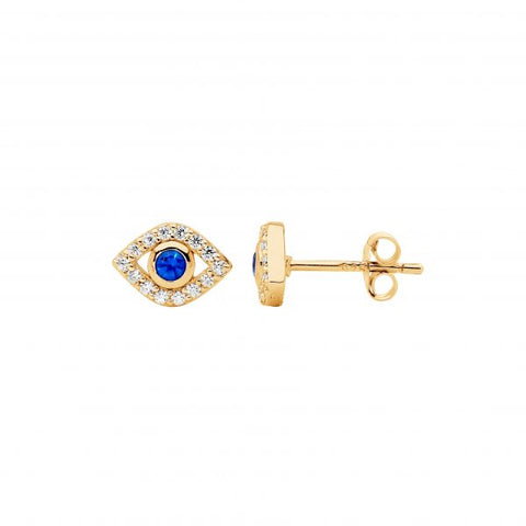 Sterling Silver Gold Plated Evil Eye Studs